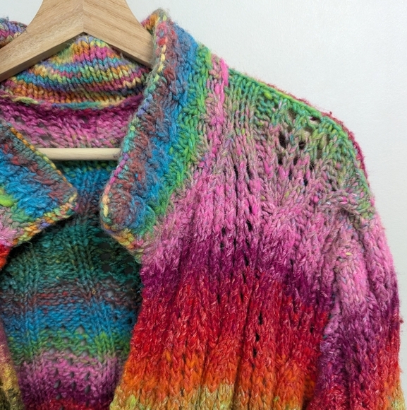 Handknit Gradient Rainbow Knit Open Chunky Cardigan Sweater - Picture 5 of 12